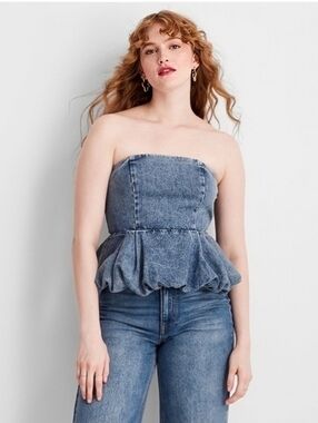 Future Collective Denim Peplum Top With Bubble Hem
